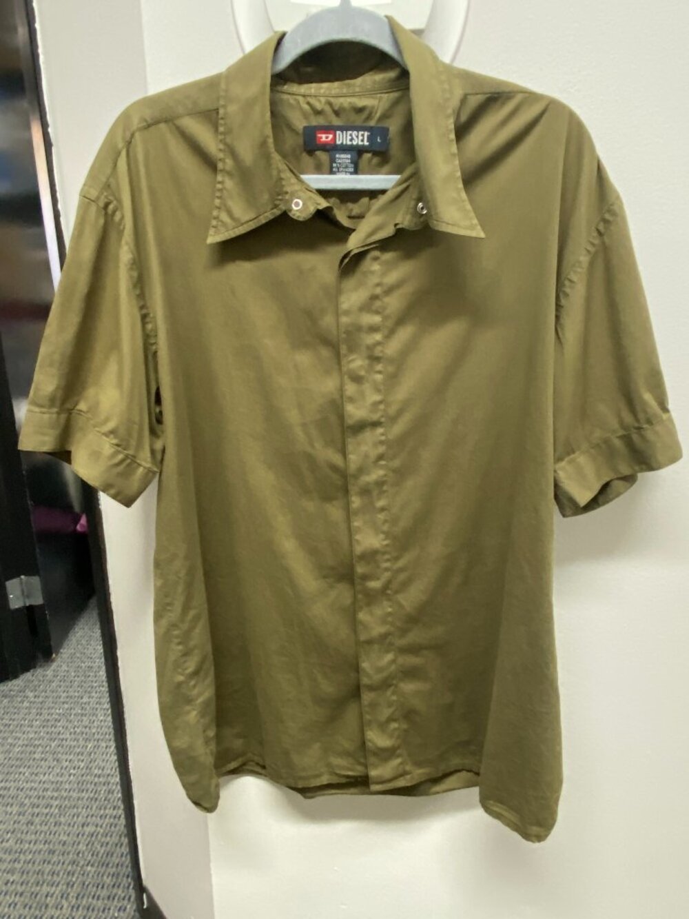 Diesel Khaki Short Sleeve Button Down Shirt Size L